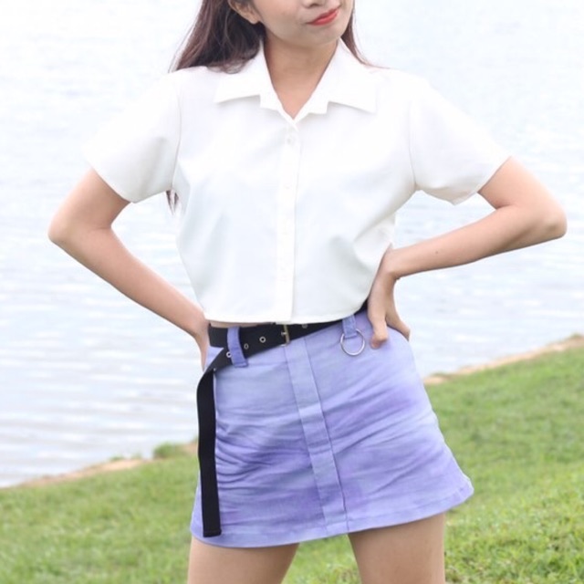 DALLA Áo sơ mi nữ trắng trơn tay ngắn croptop (SM1) | BigBuy360 - bigbuy360.vn