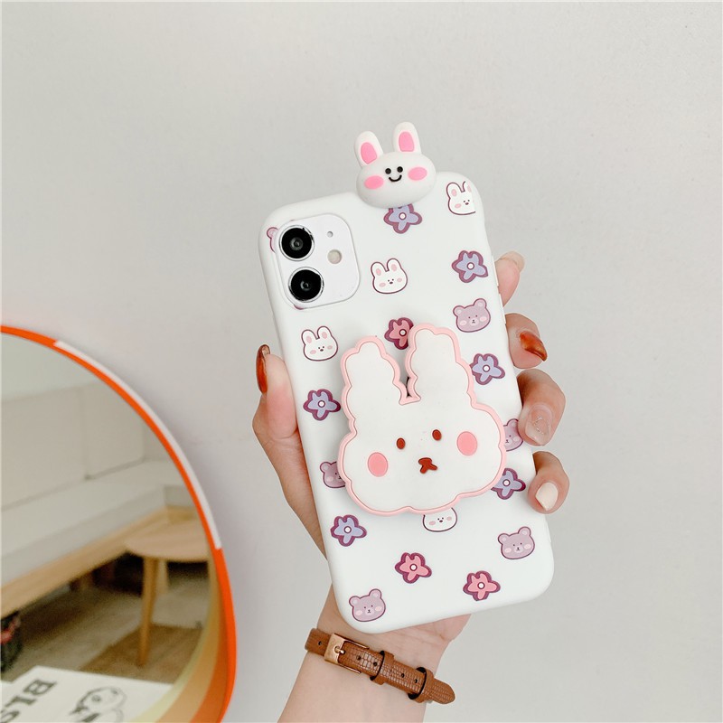 Cartoon Bear Rabbit Case Samsung Galaxy S21 S20 FE Note 20 Ultra S8 S9 S10 Note 10 Plus Papa Stand Soft TPU Phone Case