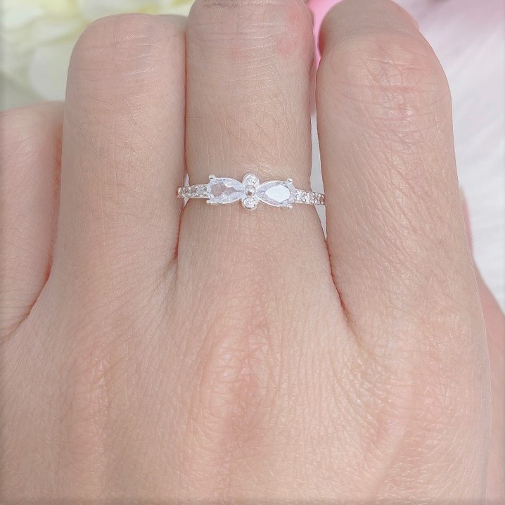 Nhẫn nữ bạc ta mặt hình nơ đính đá nữ tính - Trang sức bạc Evasilver