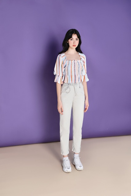 Quần ống baggy đạp chỉ - Top stitch khaki pants - SODA POP