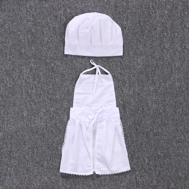 Mary☆Cute Newborn Infant Hat Apron Baby Cook Costume White Photos Photography Prop