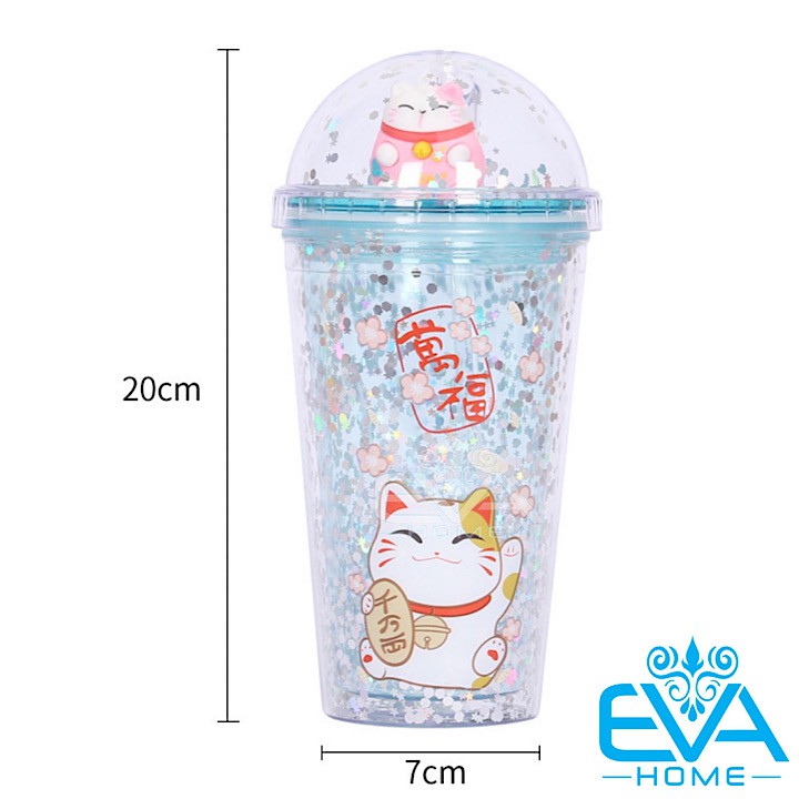 Ly Pha Lê 2 Lớp Cách Nhiệt Mèo Thần Tài May Mắn 500 Ml M2774