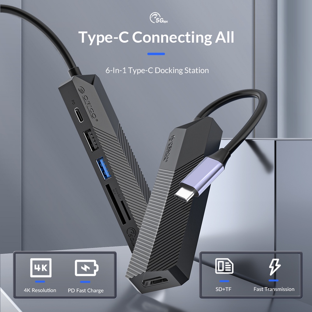 Hub USB Orico Chuyển Đổi Đa Năng 5 Trong 1 Cổng Type C Sang USB 3.0/ USB 2.0/ HDMI/ SD/ TF MDK-5P-BK-BP - Hàng Chính Hãn