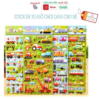 Sticker 3D chống thấm xe ô tô dán cho bé đồ chơi dán giải trí học thêm về phương tiện giao thông - xe công trình