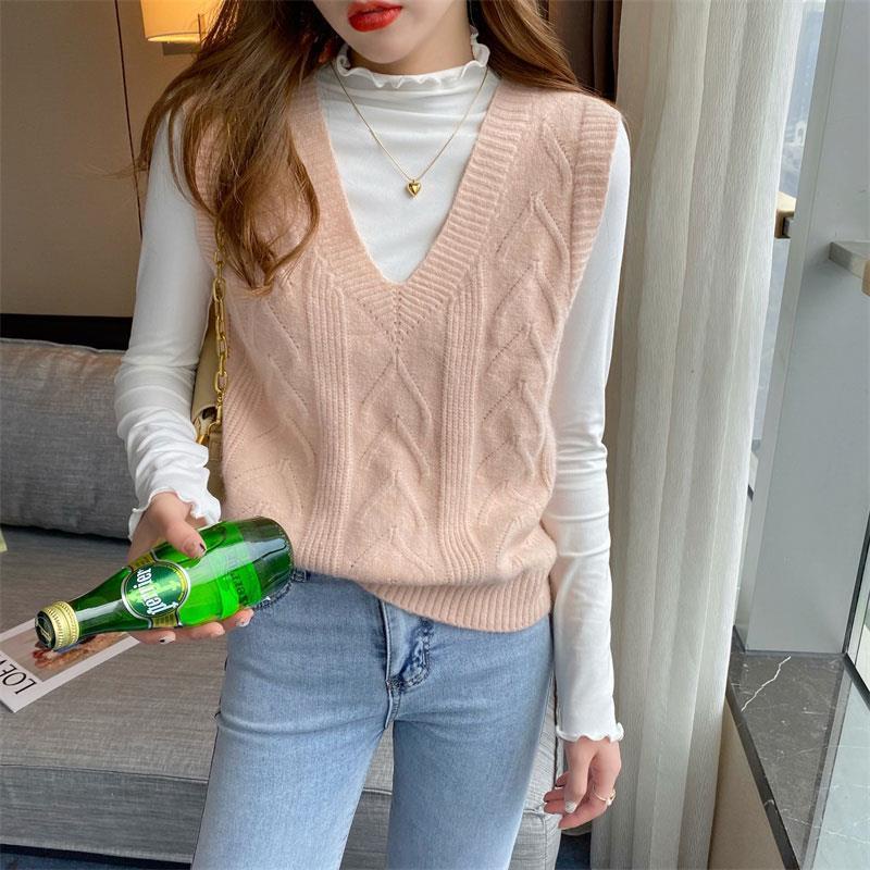 Áo len không tay cổ chữ V dáng rộng phong cách Hàn Quốc thời trang mới cho nữ