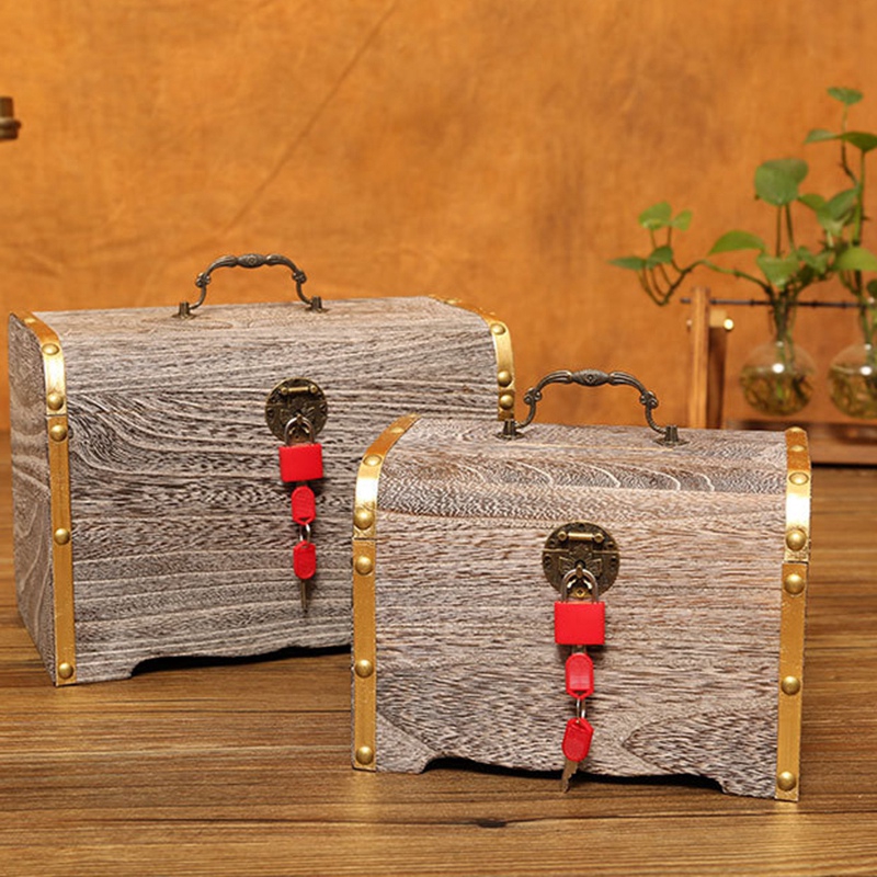 Hộp gỗ đựng tiền có khóa/chìa khóa tiện dụng