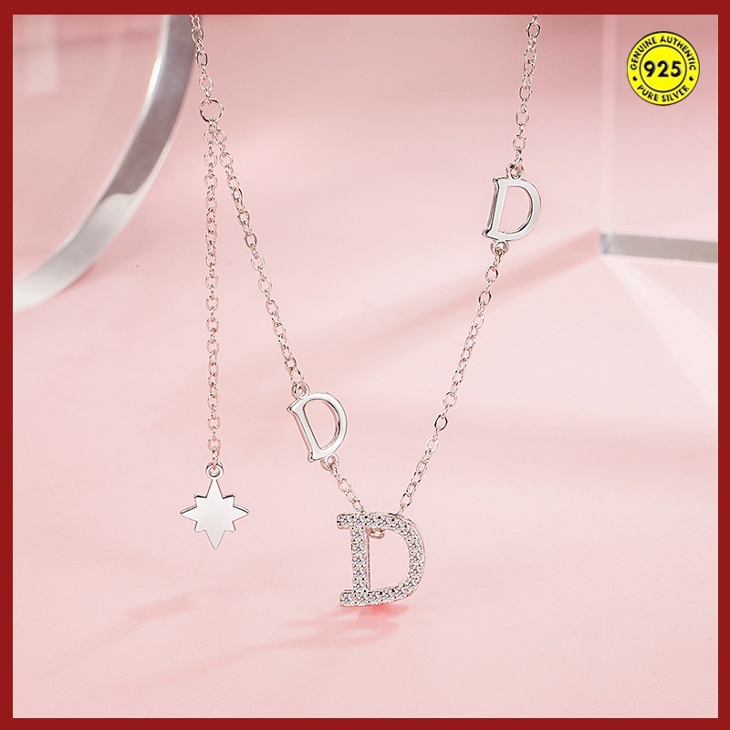 Vòng cổ Mạ Bạc 925 Mặt Chữ D Đính Đá Phối Tua Rua Thời Trang Cho Nữ