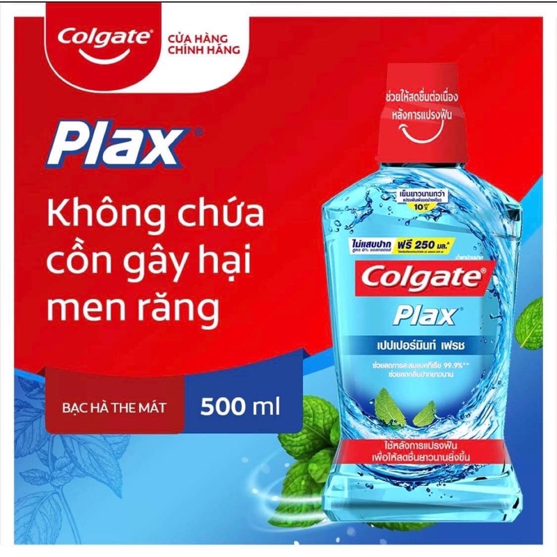 Nước súc miệng Colgate kháng 99% vi khuẩn Plax trà xanh/ bạc hà 500ml/chai