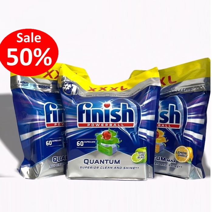 Viên rửa bát Finish Quantum 60 viên finish chính hãng, viên rửa chén finish quantum max quatum ultimate vien rua bat