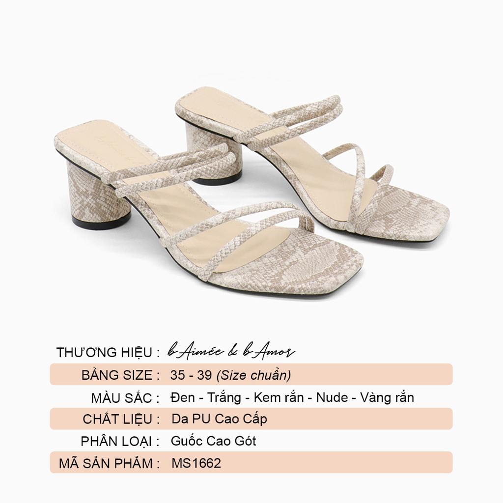 Dép cao gót nữ đẹp thời trang dáng sandal gót tròn cao 5p mũi vuông quai ngang cao cấp bAimée &amp; bAmor - MS1662