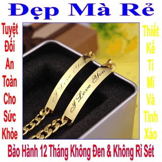 Lắc tay màu vàng cặp khắc chữ I Love You - Giá bán như trên là 1 cặp = 2 lắc nam nữ như hình