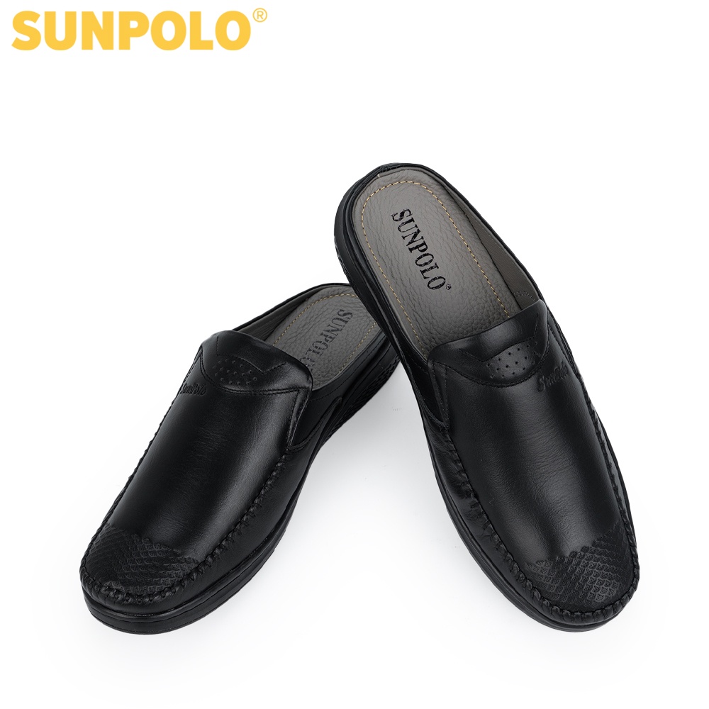 Dép sục nam da bò SUNPOLO SPO333 Đen Có size lớn