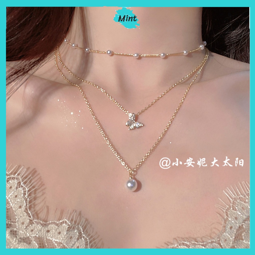 Dây Chuyền Nữ ❤️FREESHIP❤️ Vòng Cổ Ba Lớp Chuỗi Ngọc Trai Nhân Tạo Mảnh Xinh Xắn Phong Cách Hàn Quốc
