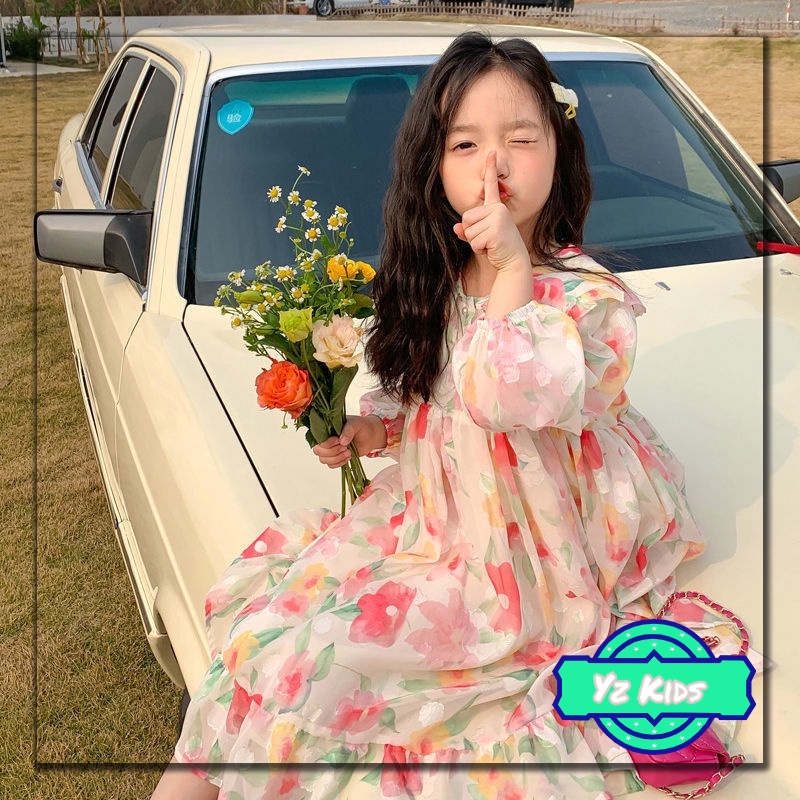 Đầm Công Chúa Chất Liệu Chiffon Họa Tiết Hoa Phong Cách Hàn Quốc Cho Bé Gái