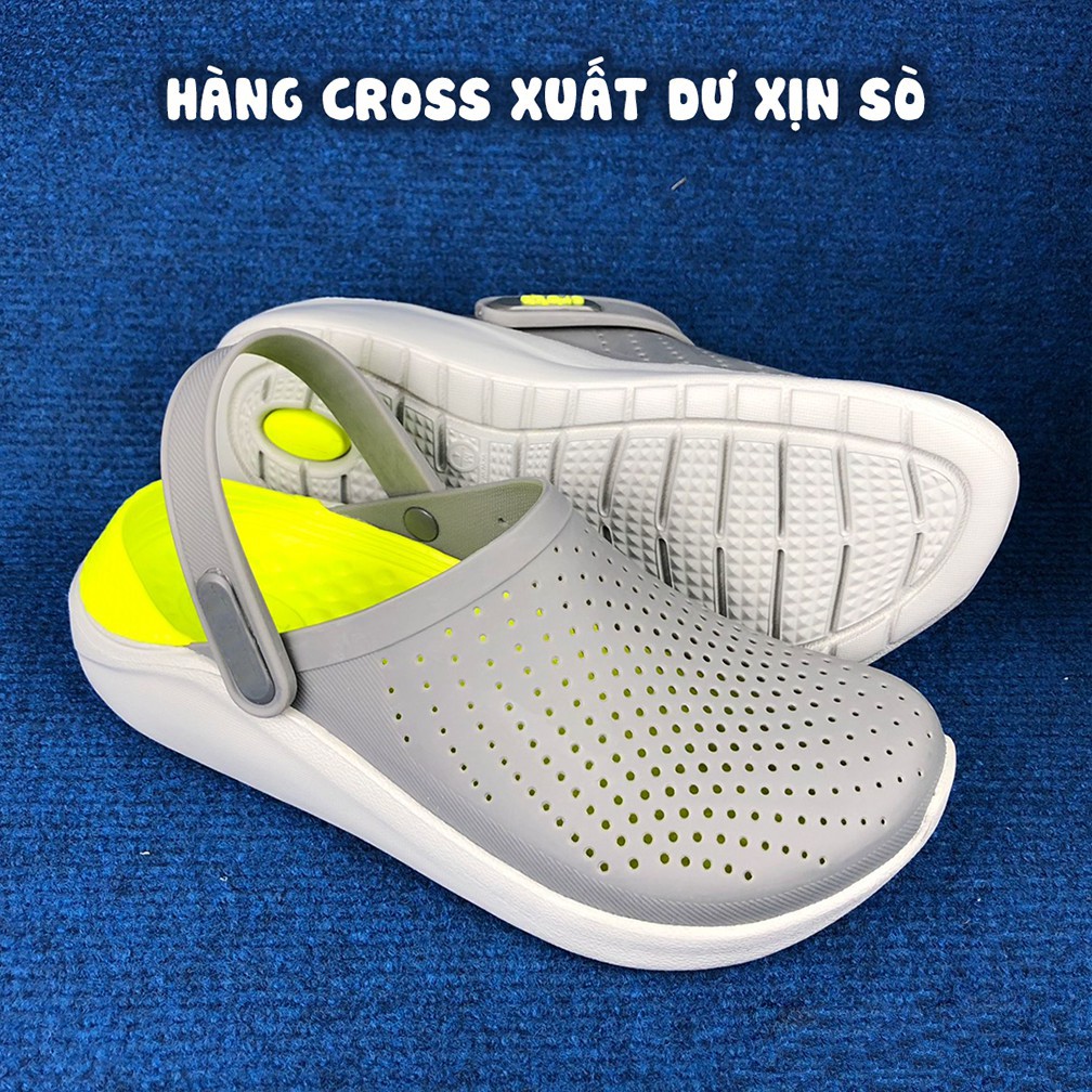 Dép Cross Literide Nam Nữ màu Xám đế Vàng, Hàng loại 1 full tag, full box hãng