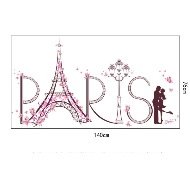 Decal trang trí tường - Tháp PARIS Bướm Hồng Romantic