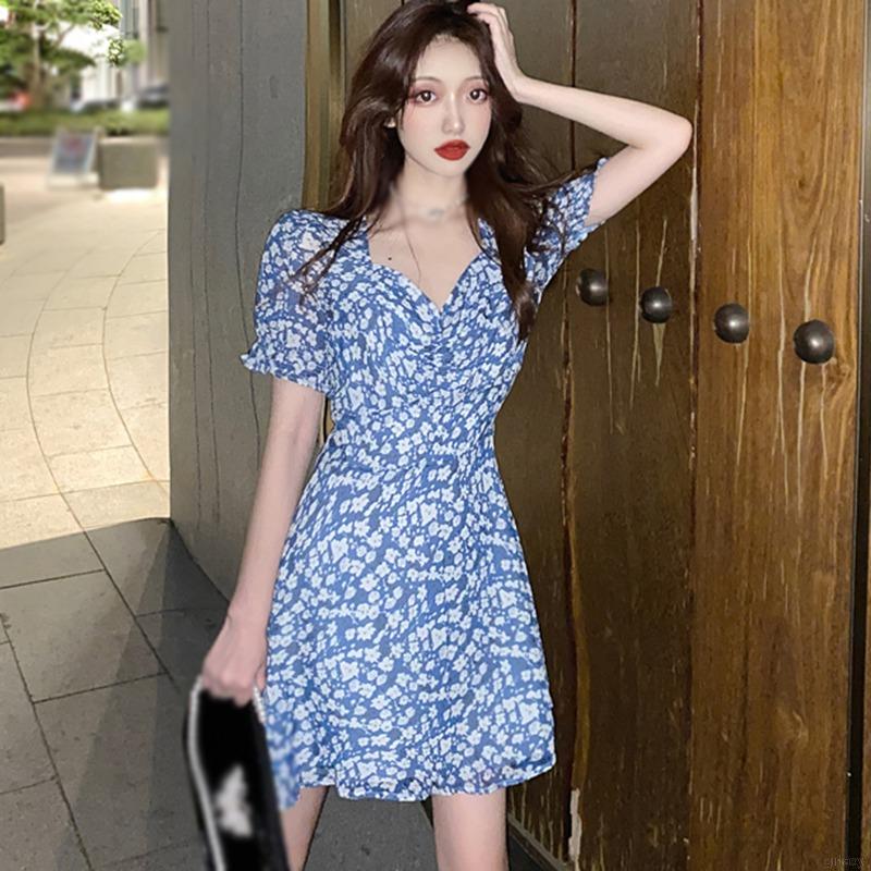 Đầm Hoa Ngắn Tay Phong Cách Hàn Quốc Thanh Lịch Dành Cho Nữ