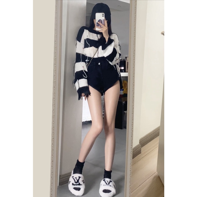 Quần Short denim Lưng Cao Thiết Kế Không Đồng Đều Thời Trang Theo Phong Cách Hàn Quốc