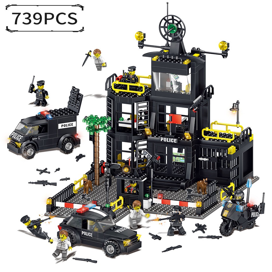 Bộ Đồ Chơi Lego HUIQIBAO TOYS 739 Mảnh Lắp Ghép Mô Hình Trụ Sở Cảnh Sát Dành Cho Trẻ Em