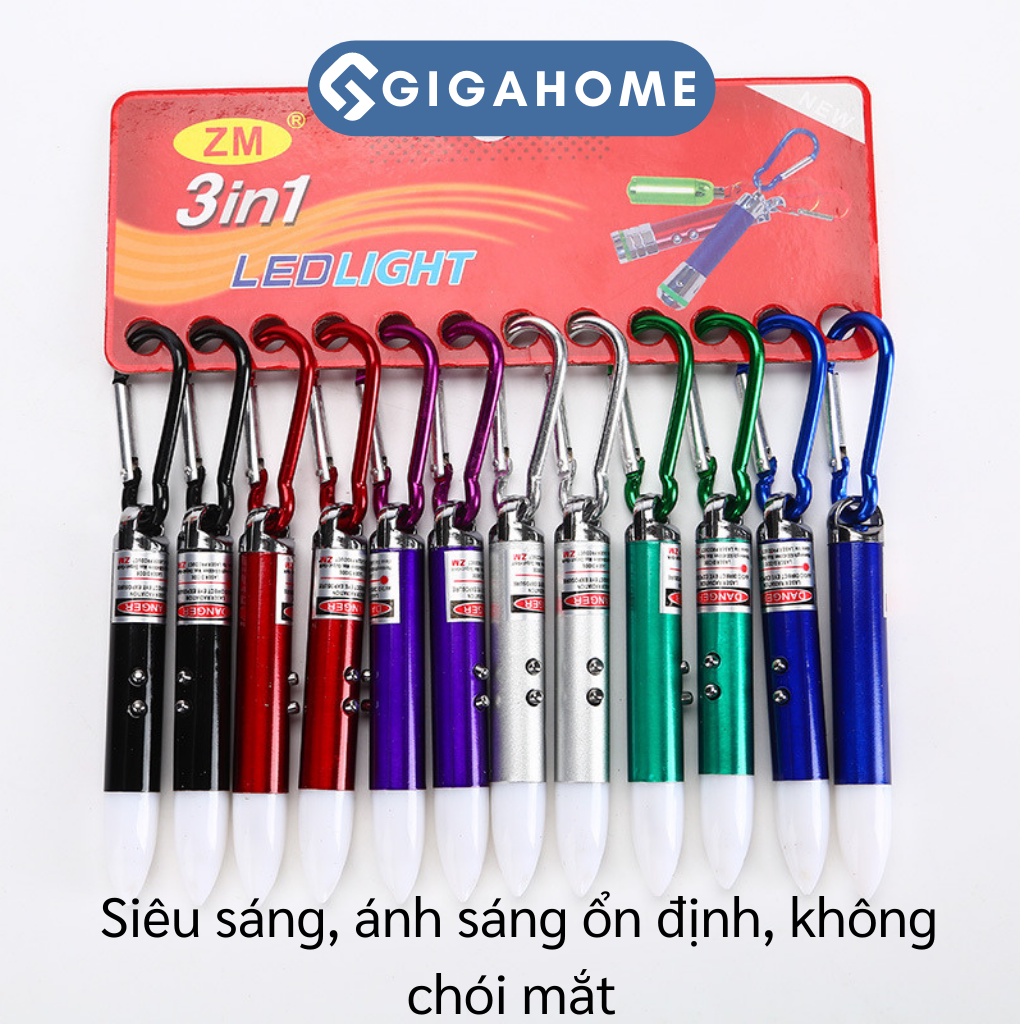 Móc Khóa Đèn Pin 3in1 GIGAHOME Soi Tiền Giả, Laser Đa Năng 8903