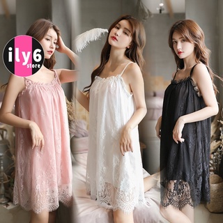 Đầm ngủ hai dây suông quyến rũ phối ren siêu mỏng sexy gợi cảm E1237