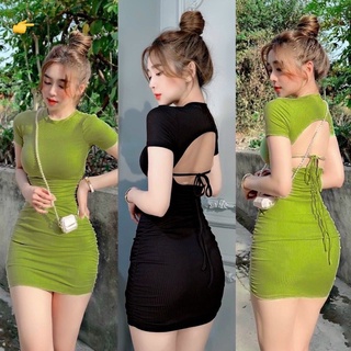 Body tay ngắn hở lưng _ váy ôm trơn ❤️