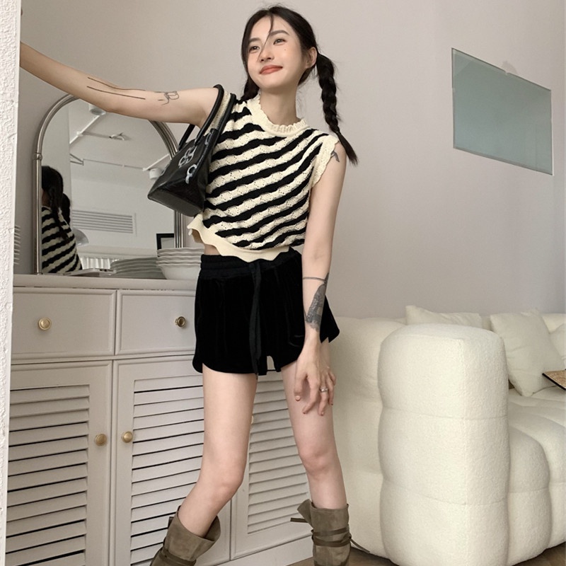 Áo Dệt Kim Sát Nách Kẻ Sọc Thời Trang Ngọt Ngào Cho Nữ