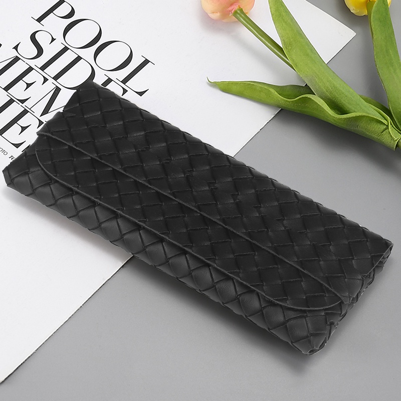 1 Hộp Đựng Mắt Kính Bằng Da PVC Mỏng Có Khóa Cài Màu Đen Ốp