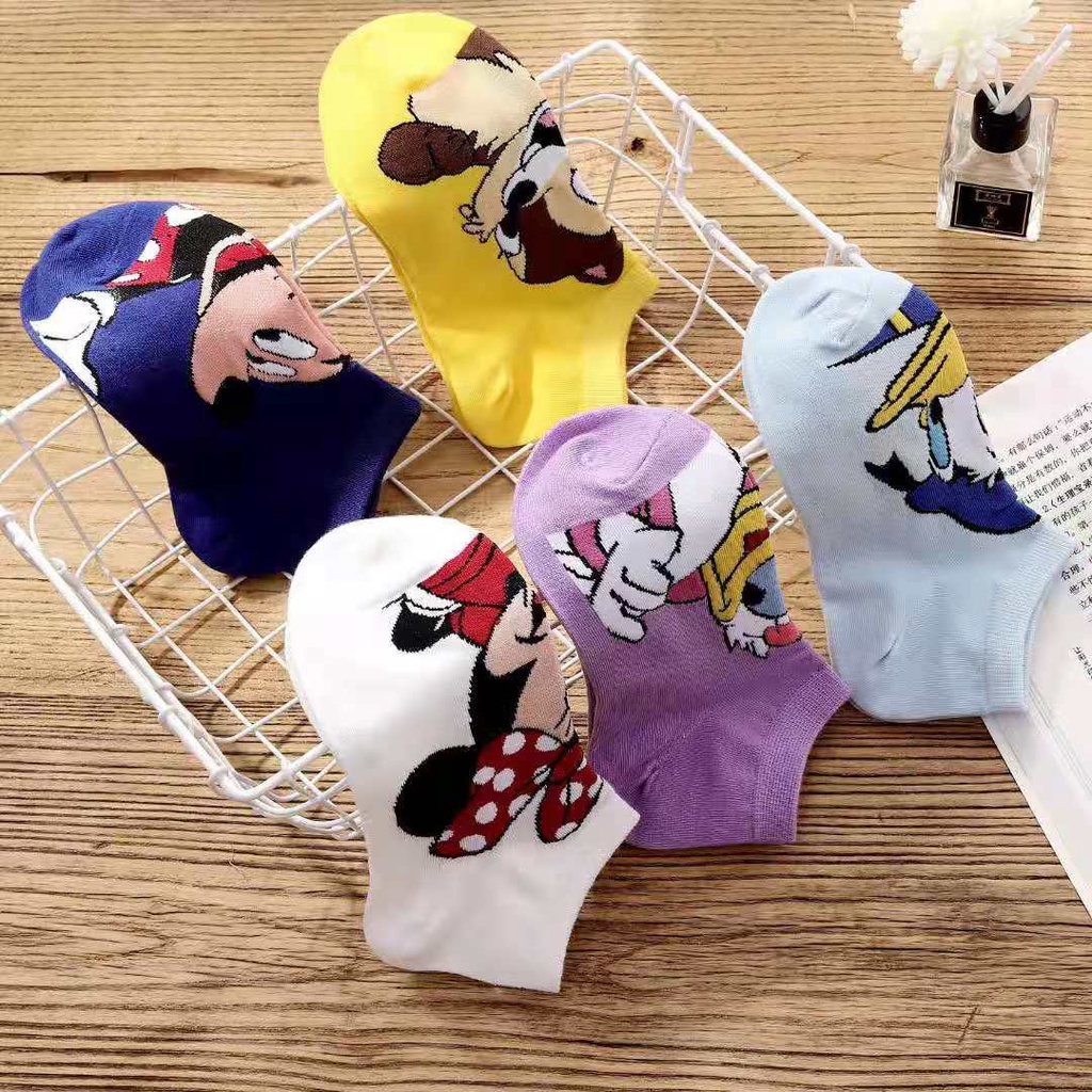 Vớ cổ ngắn thoáng khí in họa tiết hoạt hình Disney Mickey/ Donald dễ thương cho nam và nữ