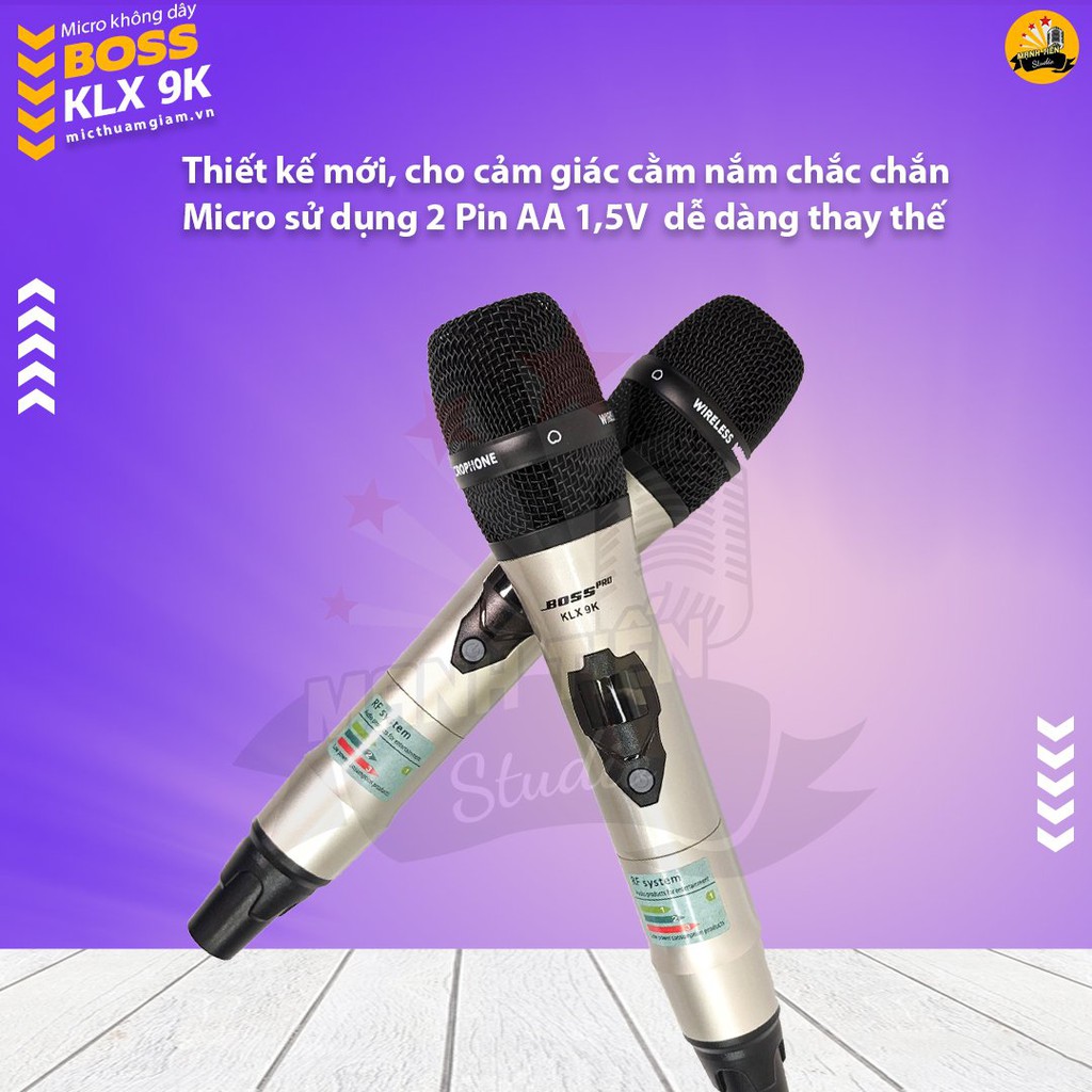 Micro không dây hát karaoke Boss KLX 9K 4 râu bắt sóng xa micro nhẹ chất lượng tốt bảo hành 12 tháng