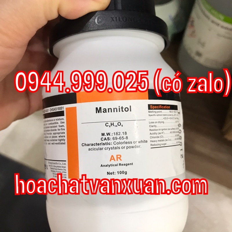Hoá chất Mannitol Xylong manitol C6H14O6 chai 100g CAS 69-65-8