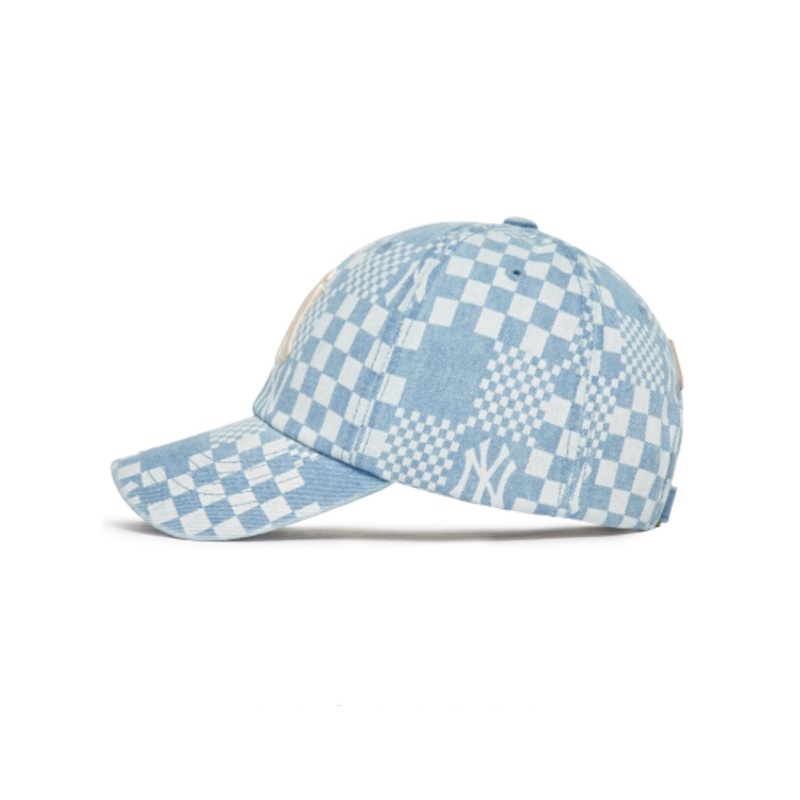 Mũ MLB denim checkerboard xanh nhạt