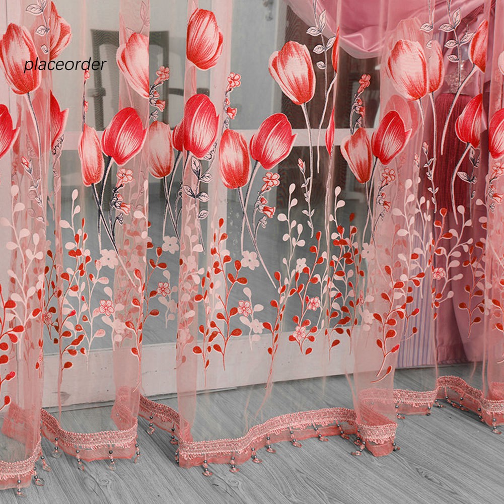 Rèm cửa bằng vải họa tiết hoa tulip kích thước 1x2m đáng yêu thời trang