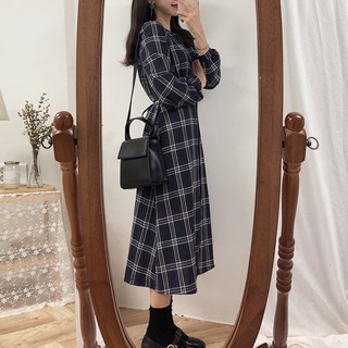 đầm caro tay dài thời trang nữ tính