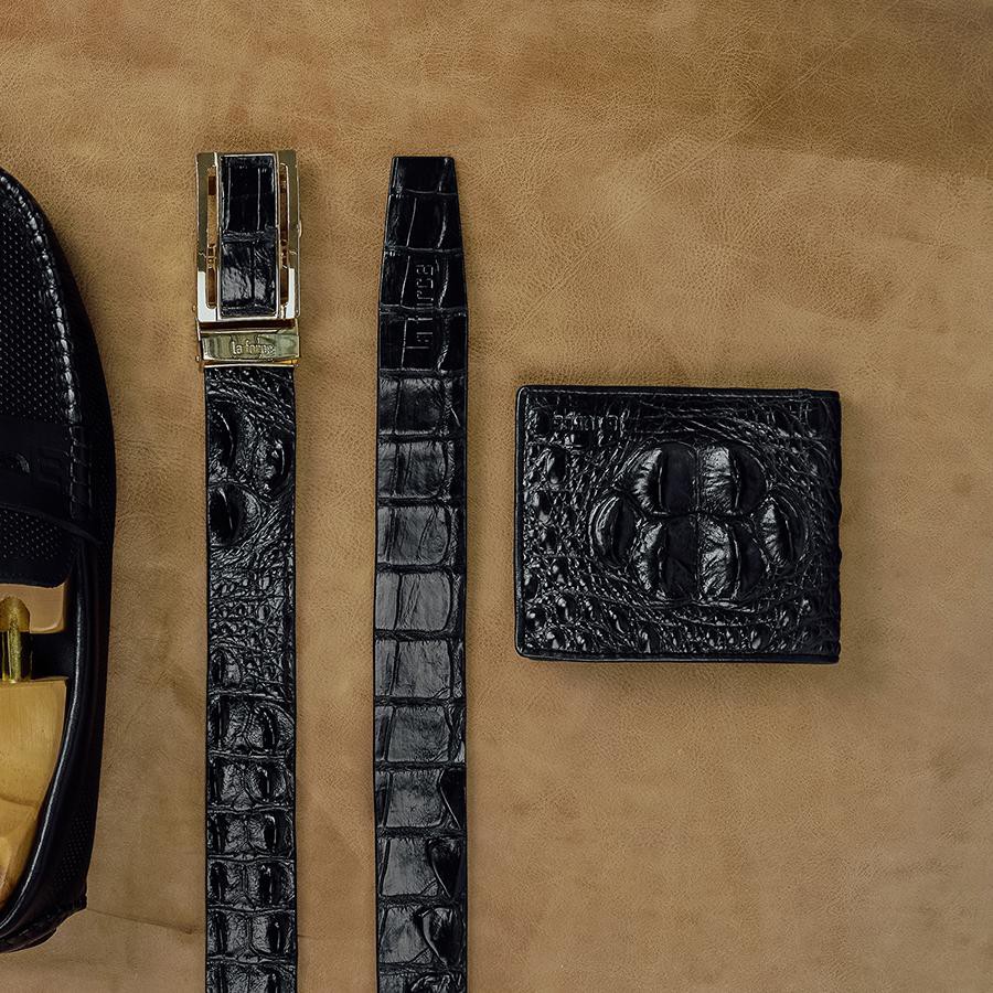 Ví Da Cá Sấu Nam LAFORCE Dáng Ngang VLA1100N-G-D Tặng Tất UNIQLO Chính Hãng