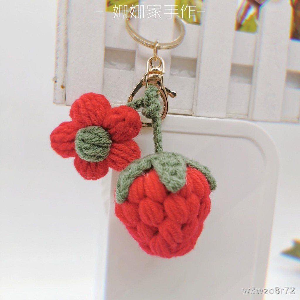 Dâu tây bông hoa tự làm đan bằng tay Nguyên liệu gói mặt dây chuyền móc khóa sợi cặp đôi quà tặng bạn gáiV