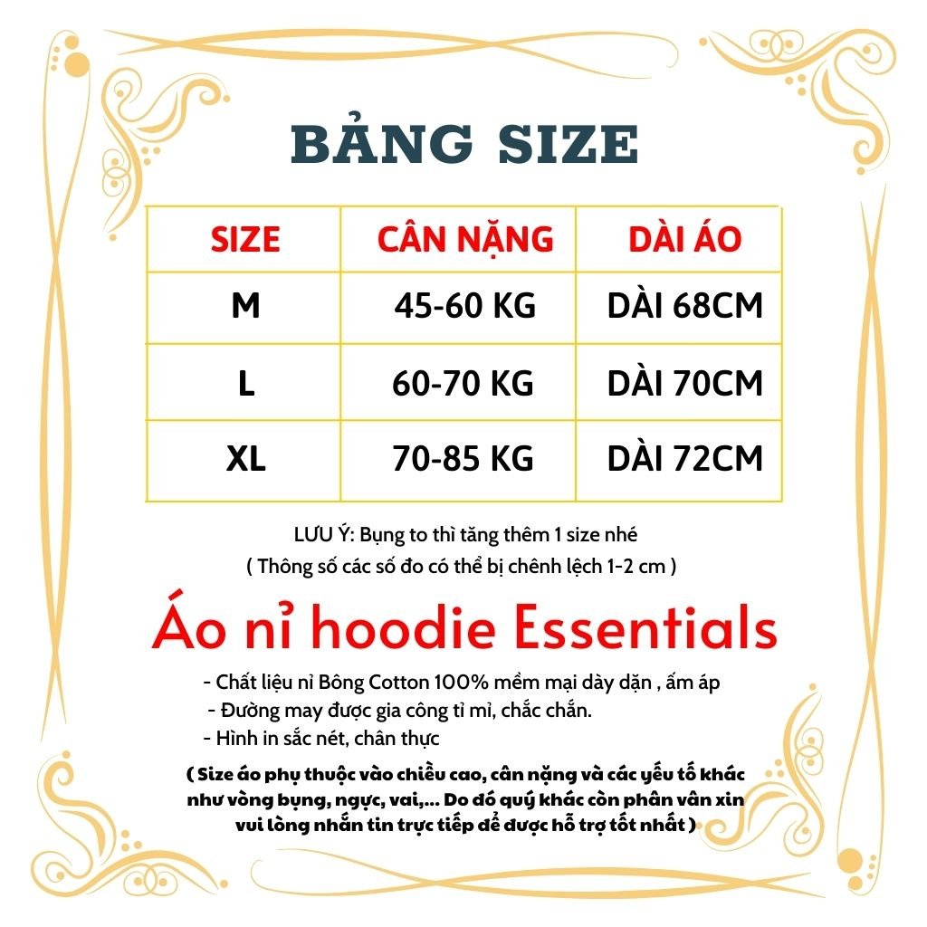 [Mã 12FASHIONSALE1 giảm 10K đơn 50K] Áo nỉ hoodie Essentials In cao su nổi , áo nỉ bông unisex nam nữ UNICI SHION | WebRaoVat - webraovat.net.vn