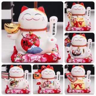 [Big Sale] Mèo Thần Tài Sứ , Mèo May Mắn Maneki Neko vẫy tay cao 16cm