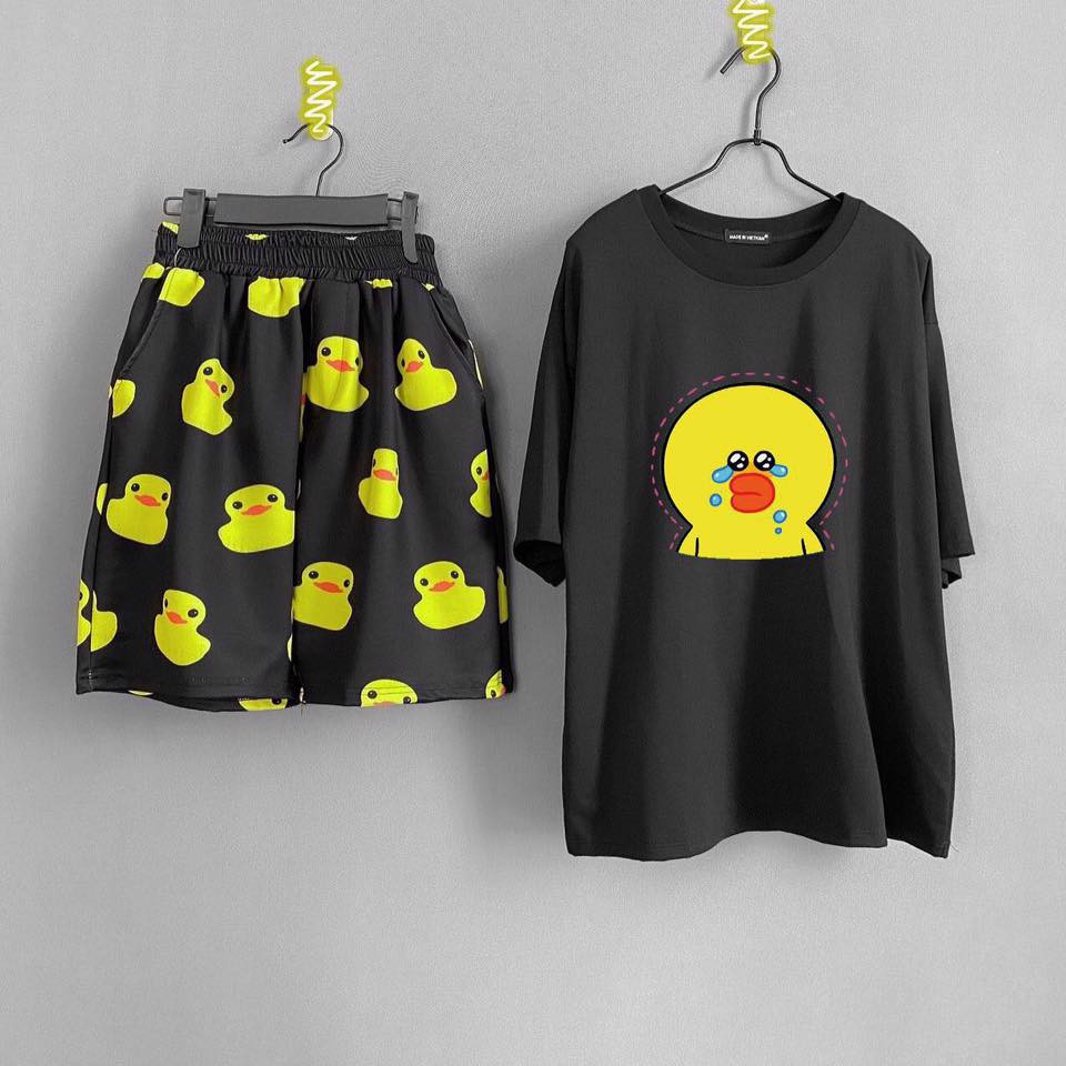 QUẦN SHORT CARTOON UNISEX HÌNH VỊT VÀNG QUẦN ĐEN - QUẦN ĐÙI HOẠT HÌNH SIÊU CUTE - MM