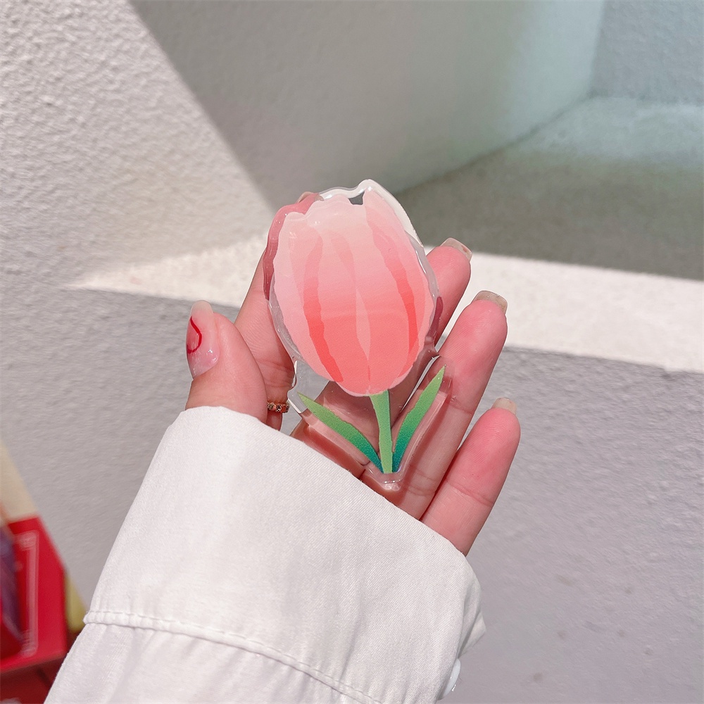 Giá Đỡ Điện Thoại Epoxy Hình Hoa Tulip Hoạt Hình Dễ Thương Có Thể Thu Gọn