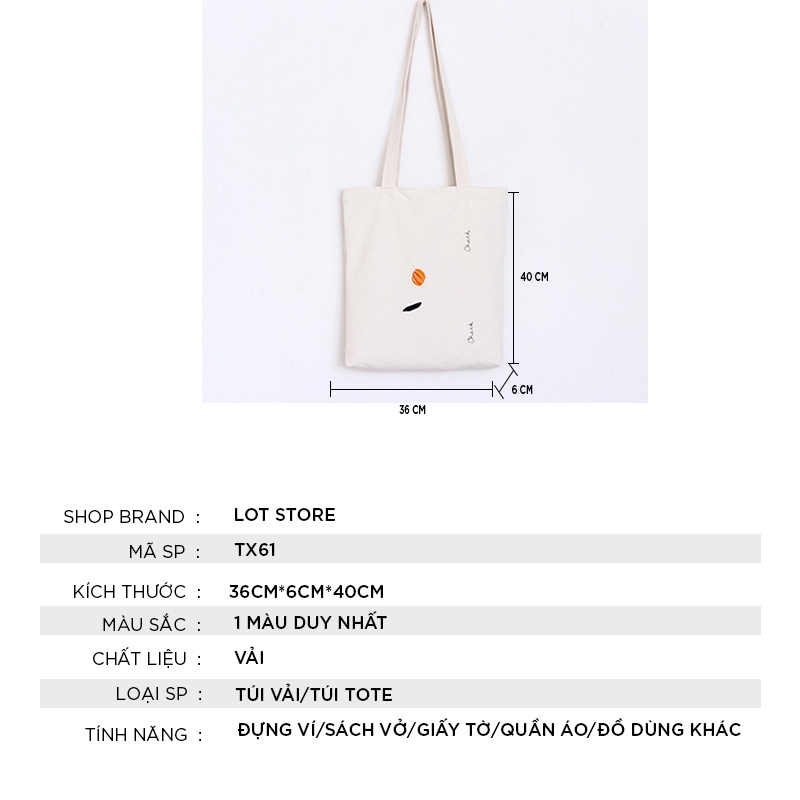 Túi vải bố canvas tote đựng đồ quần áo đeo vai thời trang nhỏ giá rẻ TX61