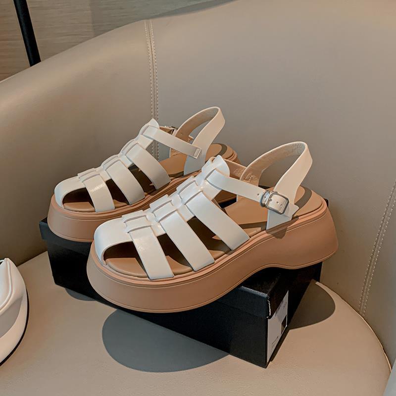 Giày Sandal Da Đế Dày Tăng Chiều Cao Phong Cách Mới