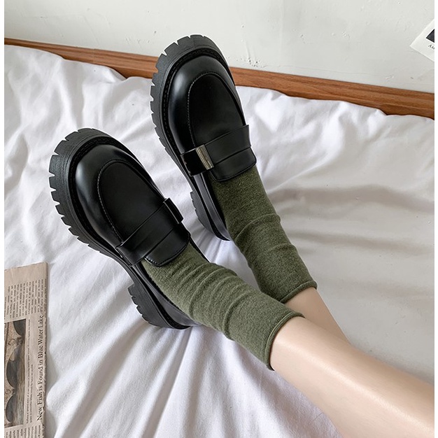 Giày loafer đế dày ulzzang quai ngang phối kim loại phong cách vintage
