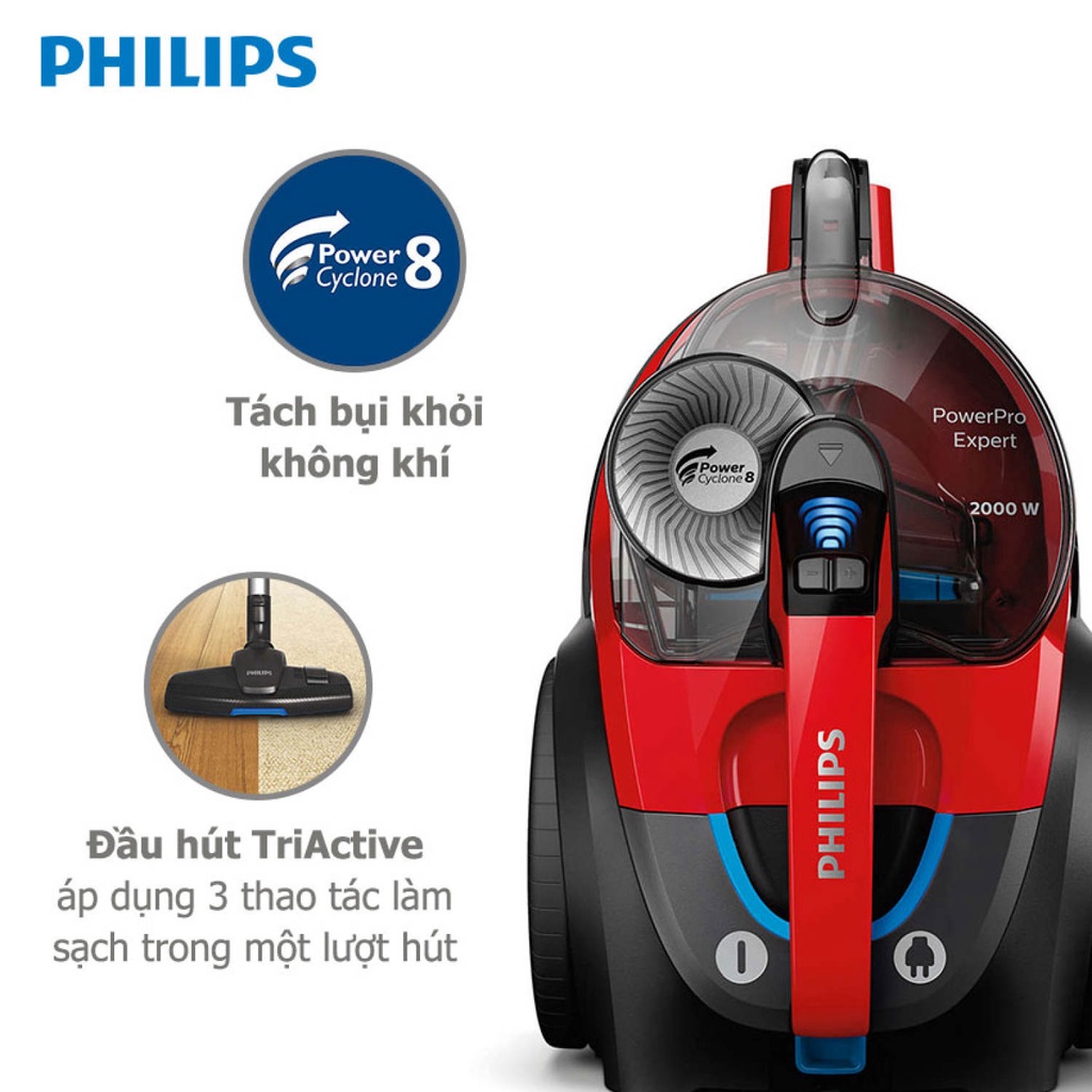 Máy hút bụi Philips không túi FC9728/01, Công Suất 2000W-Bộ lọc Allergy H13-Hàng chính hãng bh 2 năm