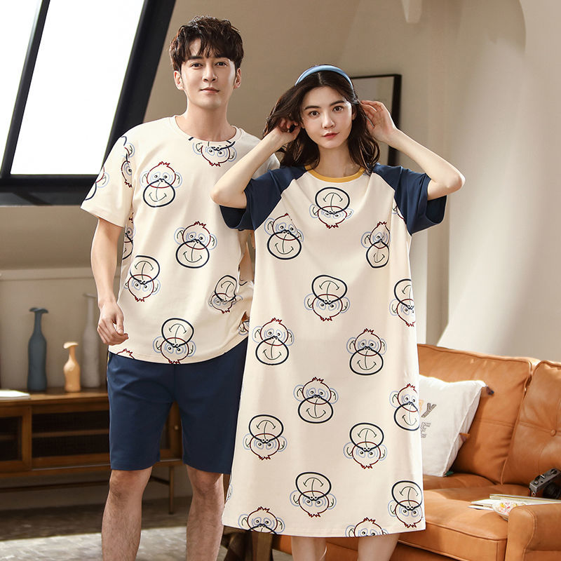 Bộ đồ ngủ ngắn tay vải lụa cao cấp thời trang mùa hè cho cặp đôi