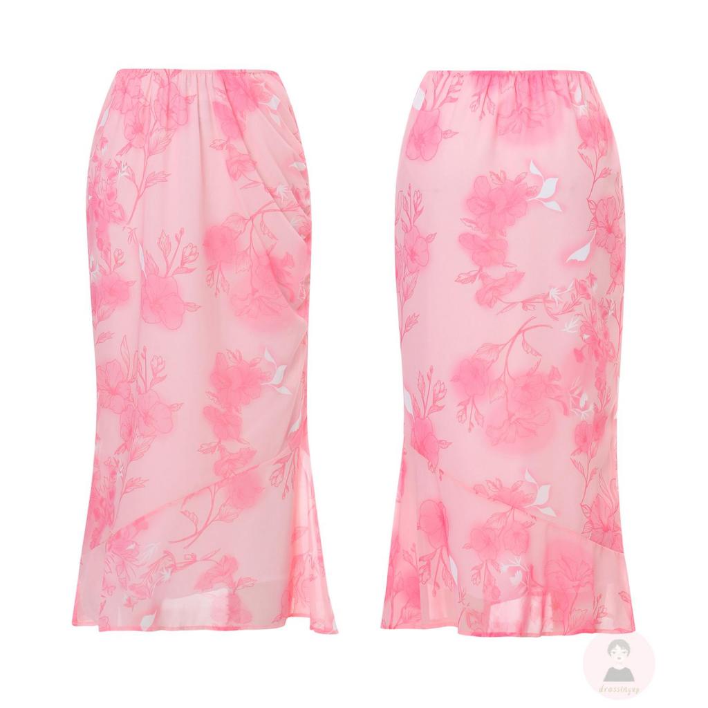 Chân Váy Hoa Lưng Thấp Dáng Rộng Thời Trang Mùa Hè Cho Nữ