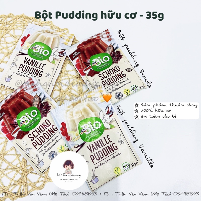 Bột Pudding Vanille hữu cơ dmBio - 35g Đức