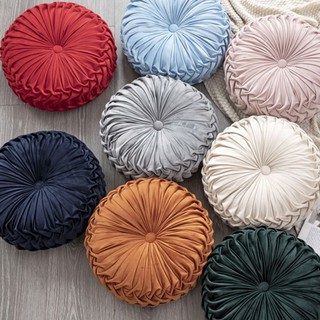 Gối Đệm Tròn Màu Trơn Hình Bí Ngô 38x10cm Đa Ứng Dụng