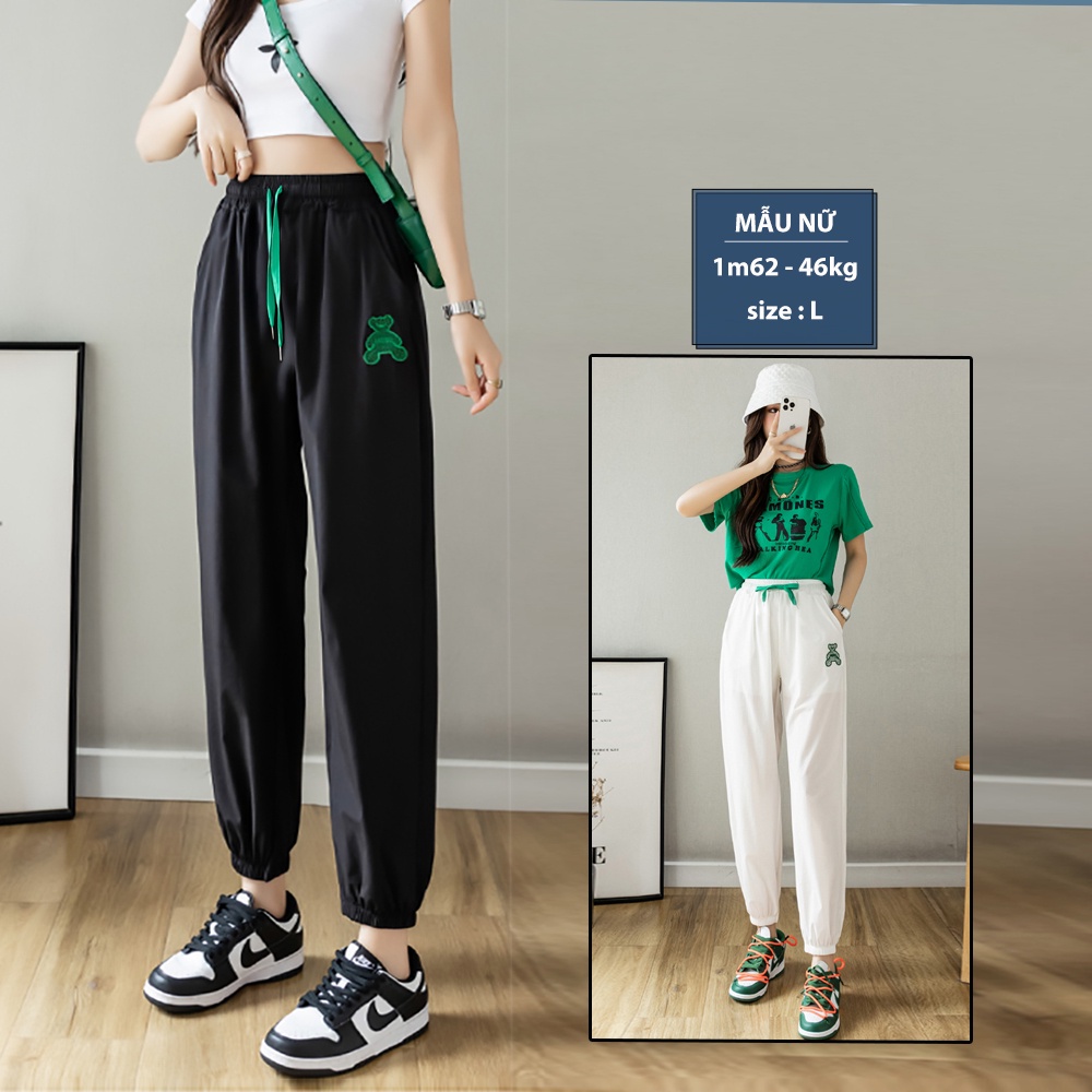 Quần jogger nữ thể thao, quần baggy ống rộng lưng thun bo gấu DELYN