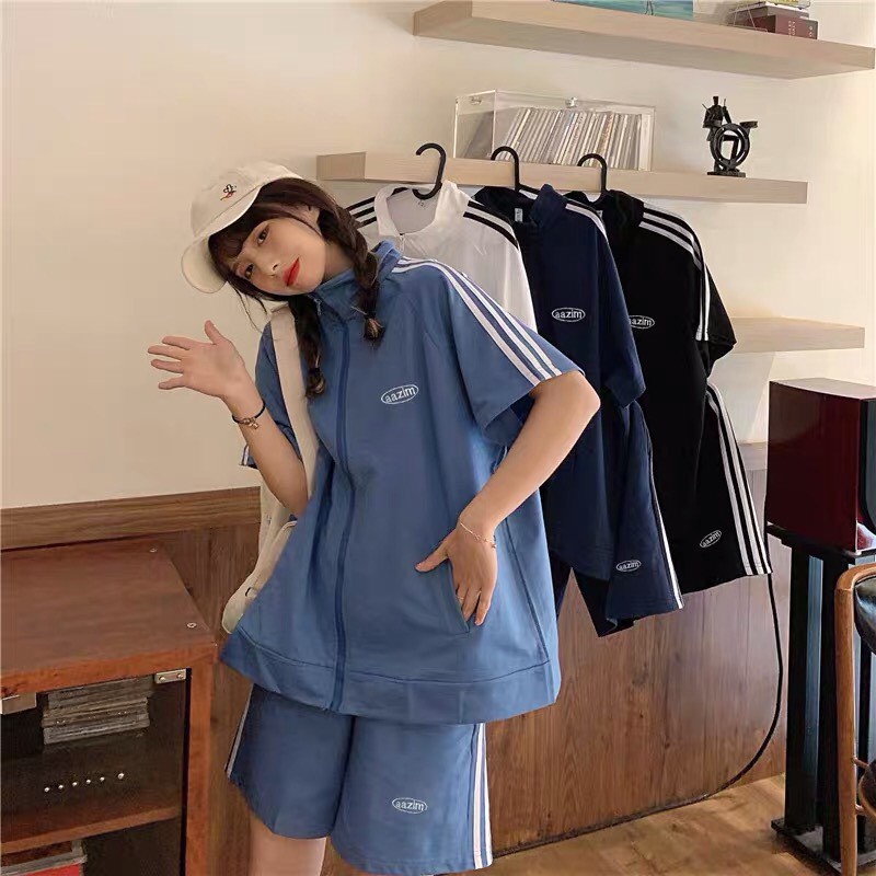 [Set] Đồ nữ 🦋 áo khoác kẻ có khóa kèm quần sooc đồ bộ thể thao form unisex trẻ trung năng động mặc đi học chơi BỘ ĐỒ 3 | BigBuy360 - bigbuy360.vn